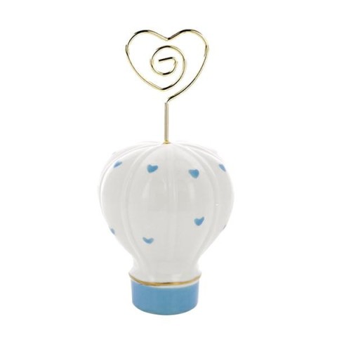 MEMOCLIP MONGOLFIERA CON CUORI CELESTE PORCELLANA 4X11